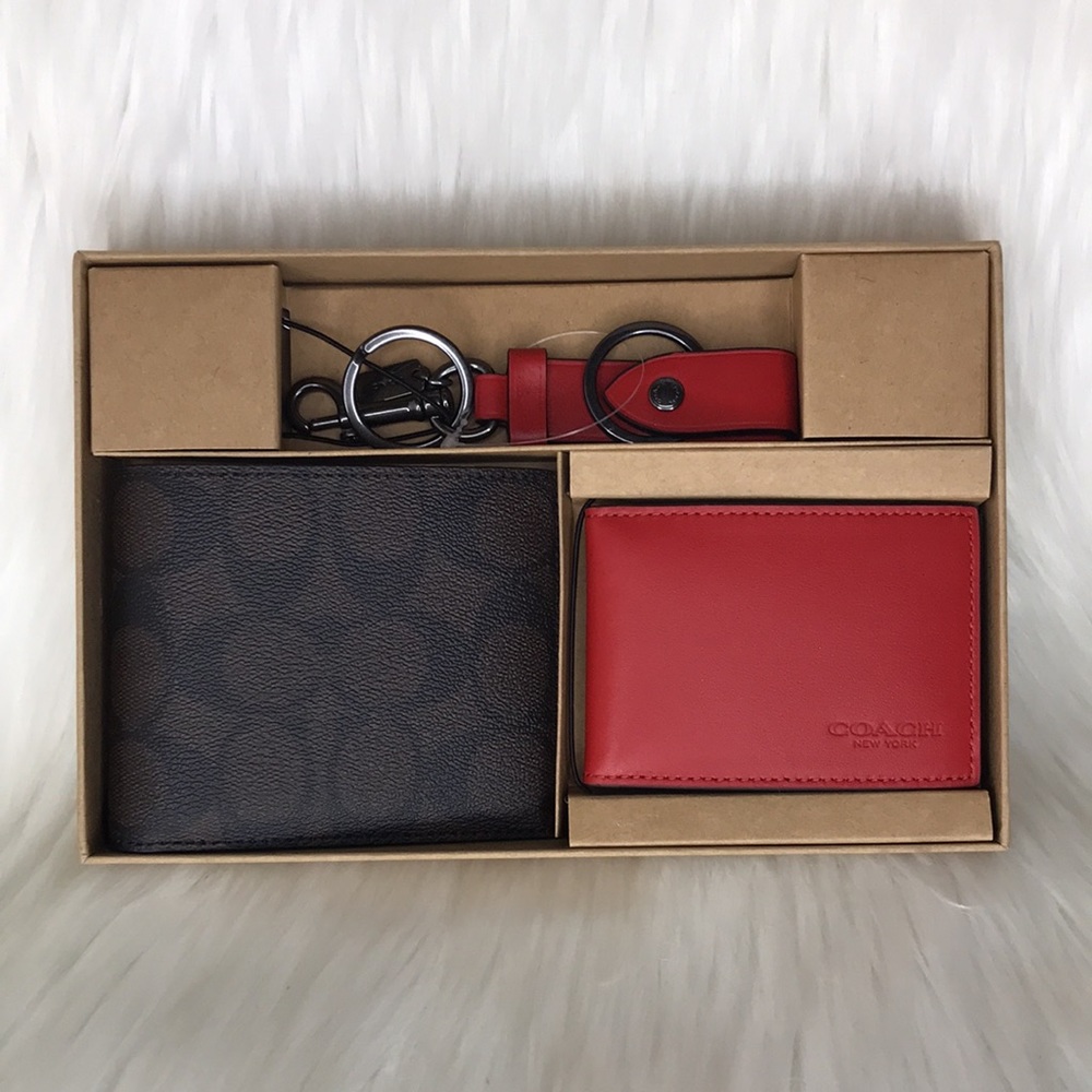 Boxed 3 In 1 Wallet Gift Set In Colorblock Signature Canvas - Picture 3 of 14